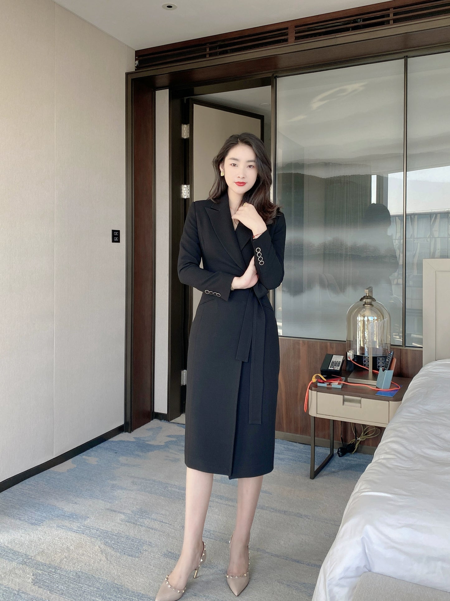 Autumn Black Classic Suit Jacket with Elegant Long Skirt