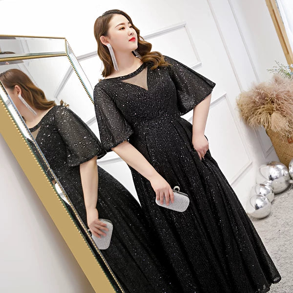 Black Nail Sequins Fitted Evening Dress