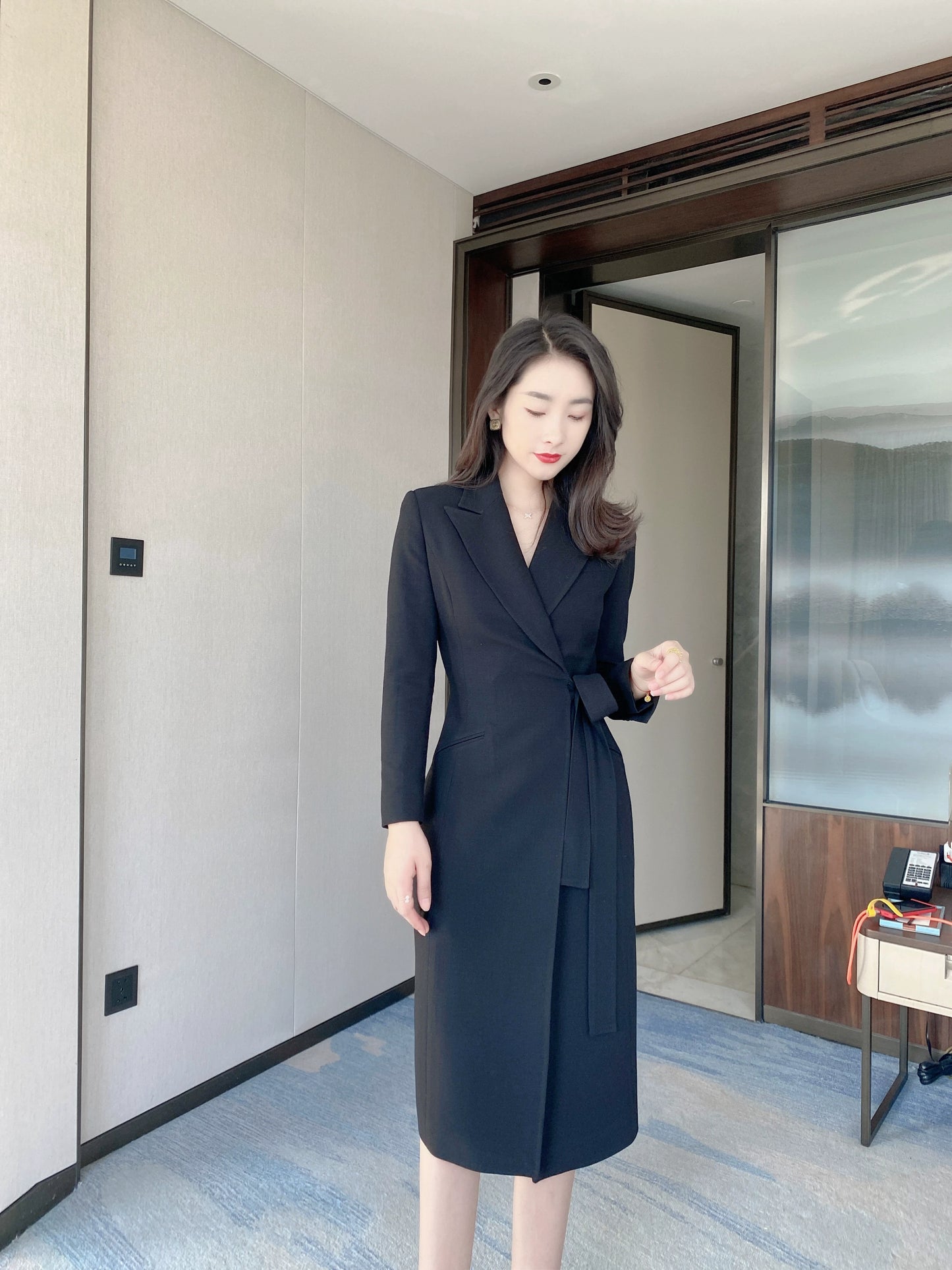 Autumn Black Classic Suit Jacket with Elegant Long Skirt
