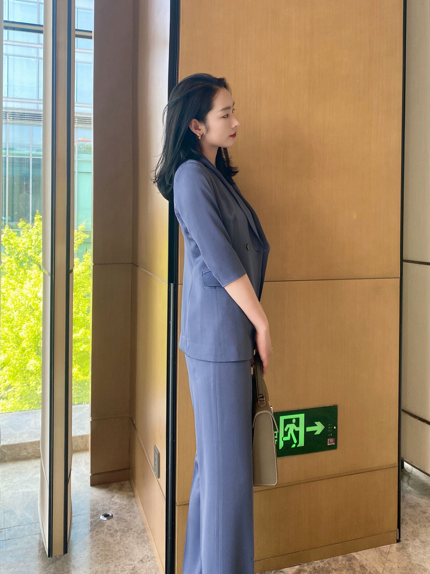 Elegant Summer Blue Women's Suit Set – Loose Straight Fit