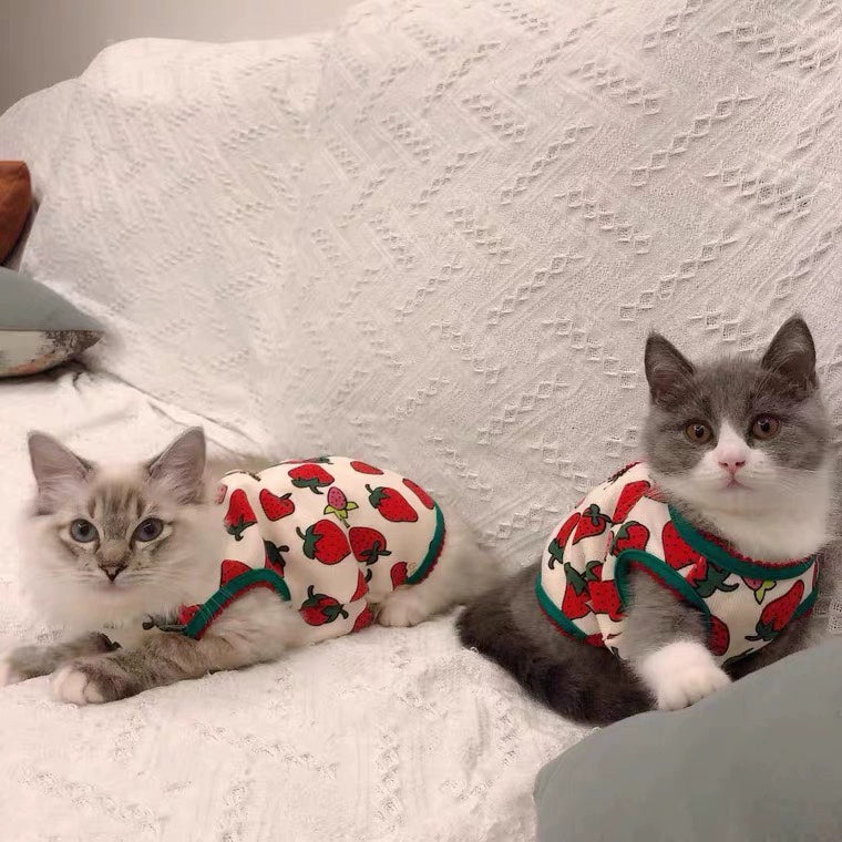 Velvet Strawberry Warm Pet Vest for Cats and Small Dogs