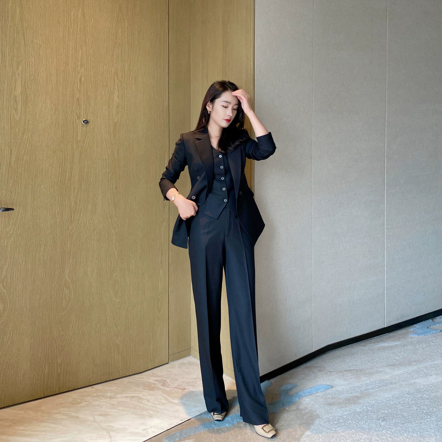 Elegant Black Women's 3‑Piece Classic Suit Set Tailored Office Attire