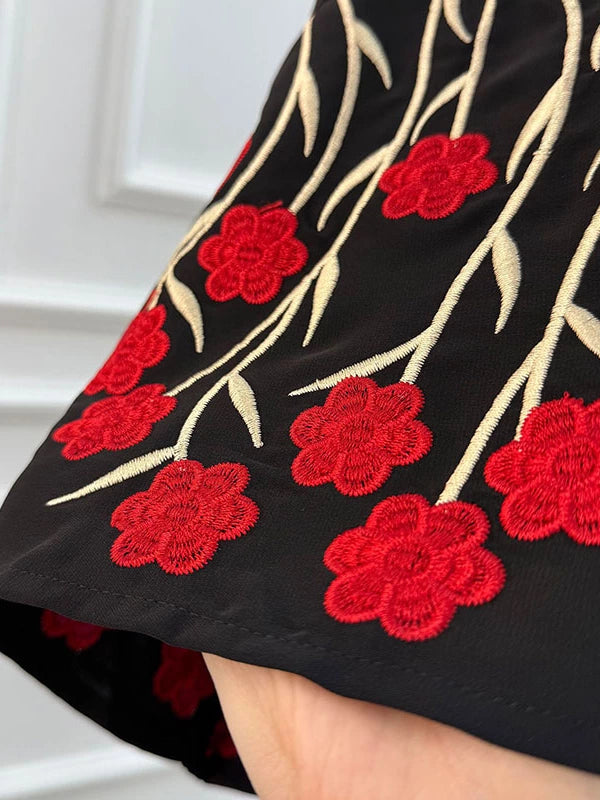 Floral Embroidered Sleeveless Cardigan Dress – Qinghai Style, Red & Pink