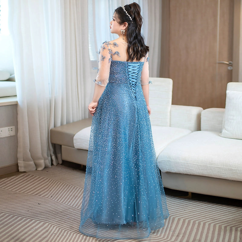 Gray Blue Evening Dress
