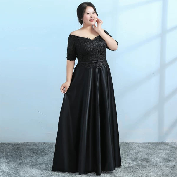 Black Evening Dress Plus Size Open Shoulders