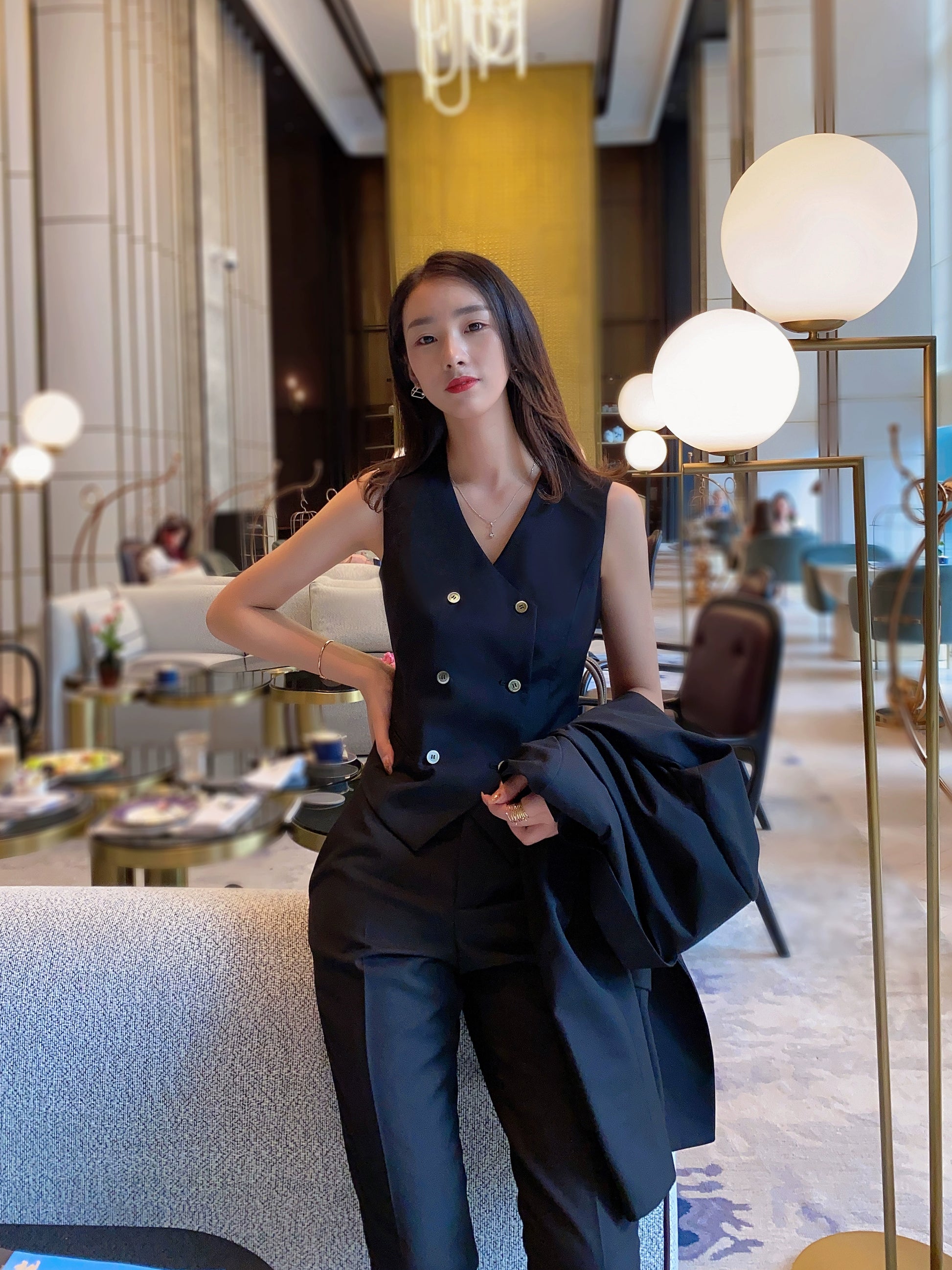 Elegant Black Autumn 3-Piece Women's Suit Set with Vest