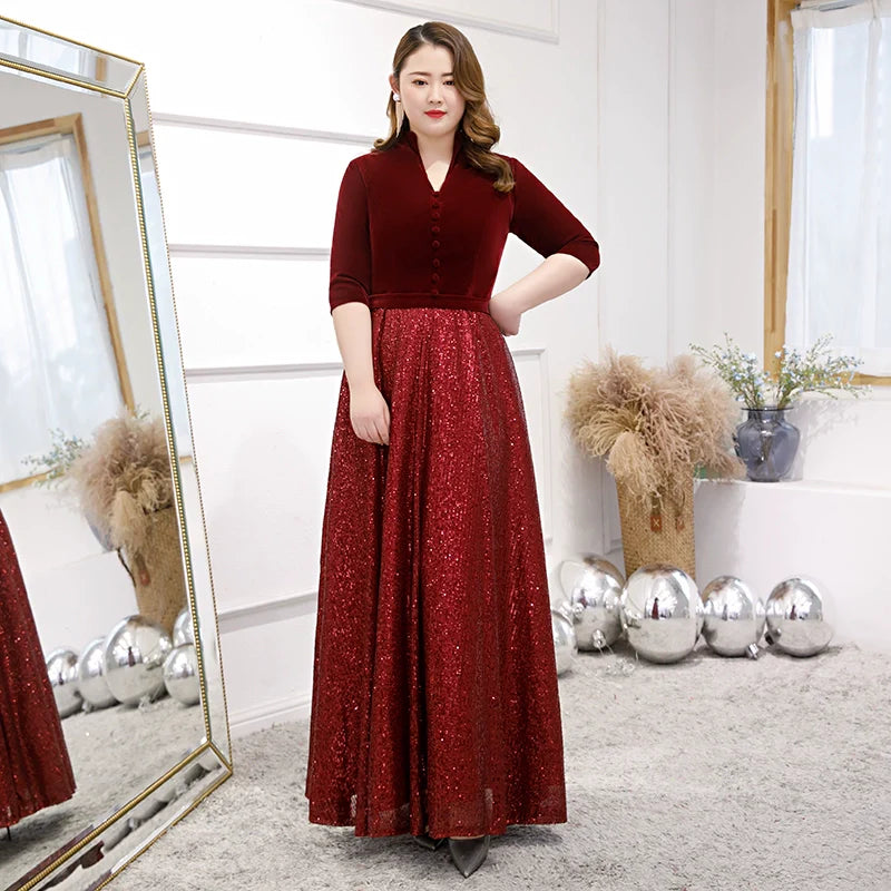 Burgundy Velvet Evening Dress