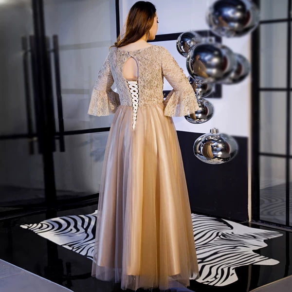 Elegant V Neck Coffee Long Evening Dress