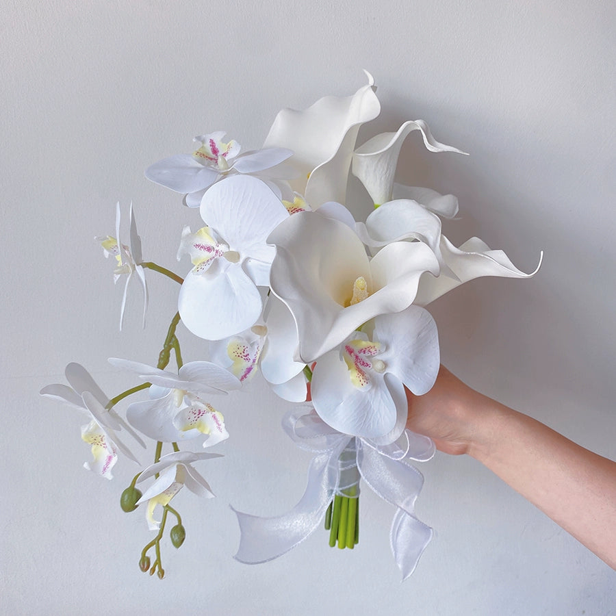 Elegant Silk Butterfly Orchid Bouquet Prop for Wedding Photography
