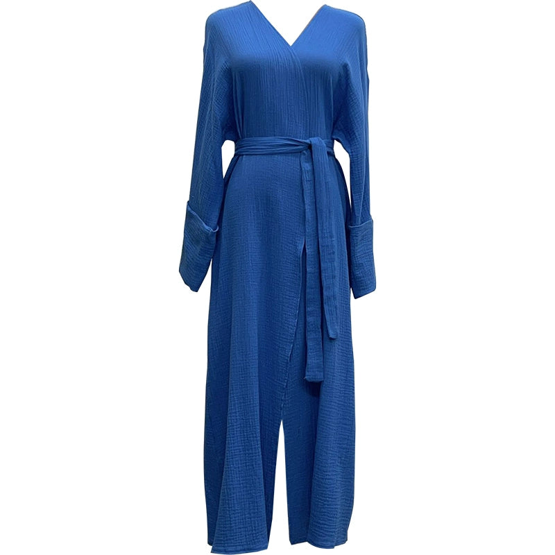 Elegant Arabic Long Set – Blue Skirt, Cardigan & Trousers