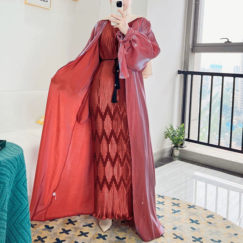Elegant Puff Sleeve Cardigan Summer Skirt with Lace Detail
