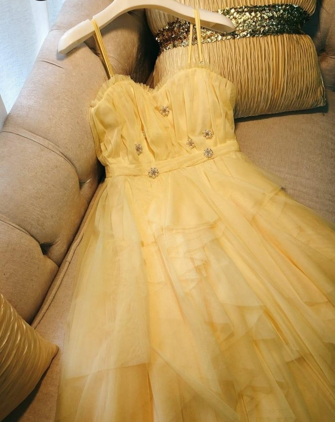 EG-SALE-AME-00100 Yellow evening gown tube top new high-end luxury niche celebrity wedding dress French high-end wedding dress