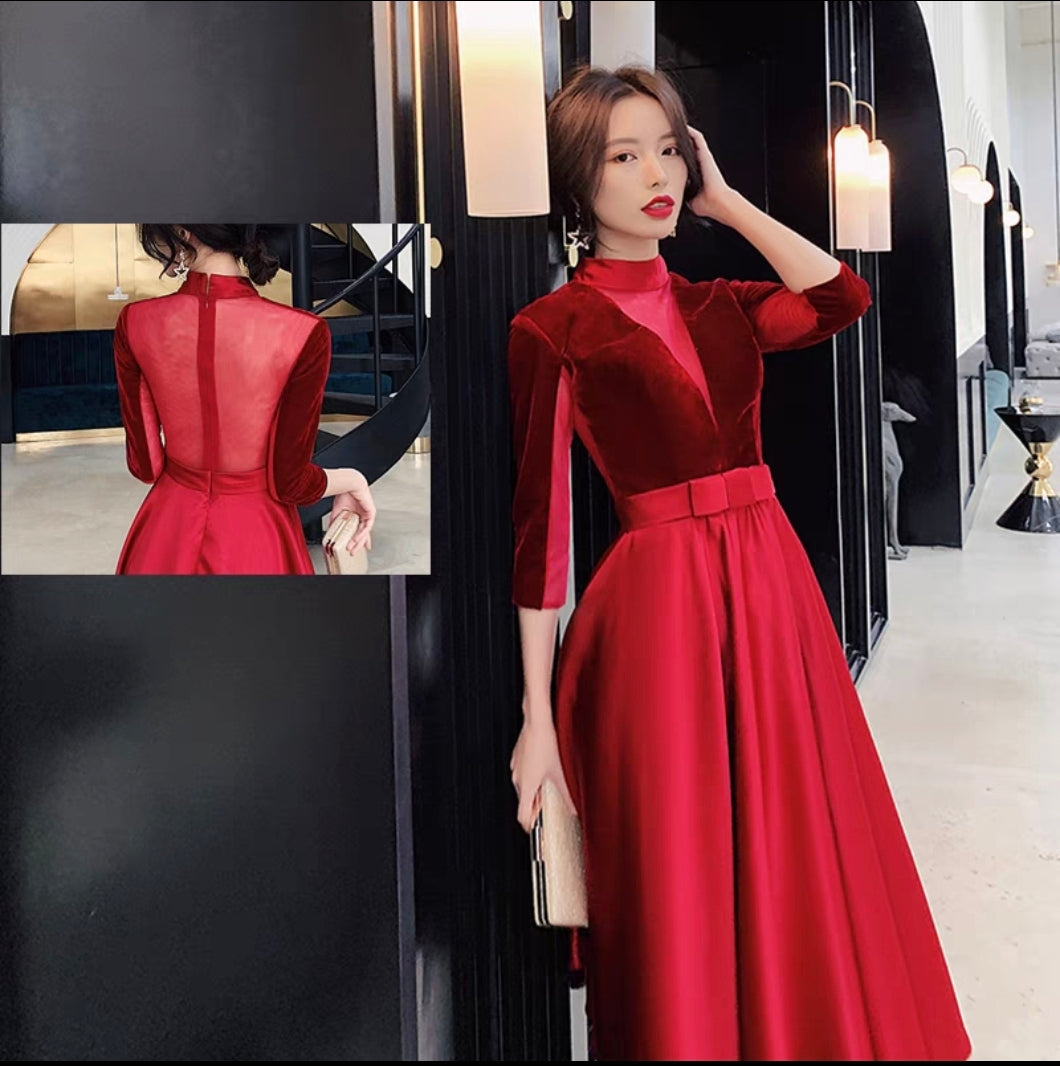 EG-SALE-AME-00111 Satin toast dress new style elegant simple and generous annual meeting long evening dress