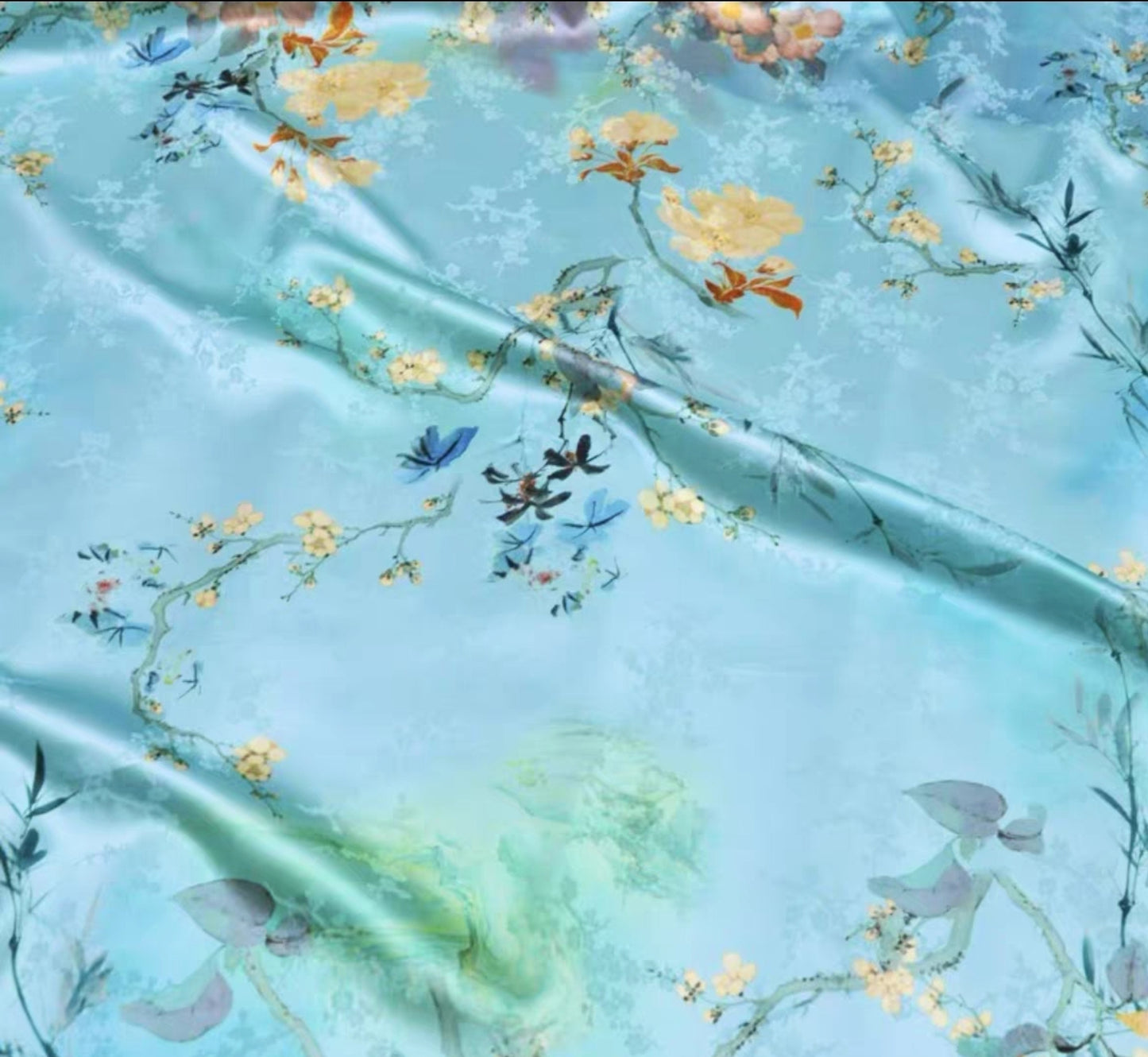 Chinese style jacquard silk fabric elastic satin printing skin-friendly heavy mulberry silk cheongsam dress fabric 3003-001