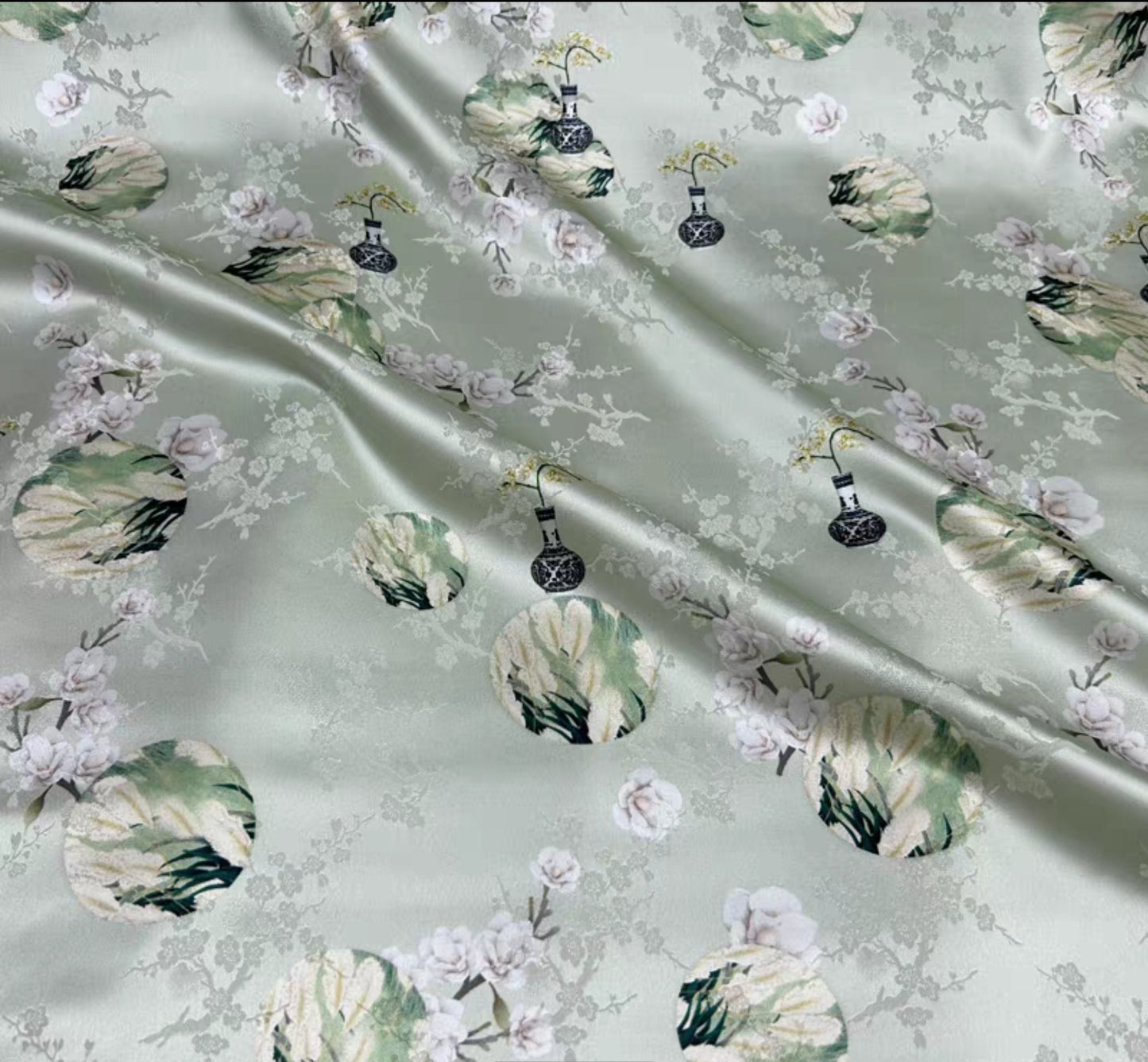 Chinese style jacquard silk fabric elastic satin printing skin-friendly heavy mulberry silk cheongsam dress fabric 3003-001