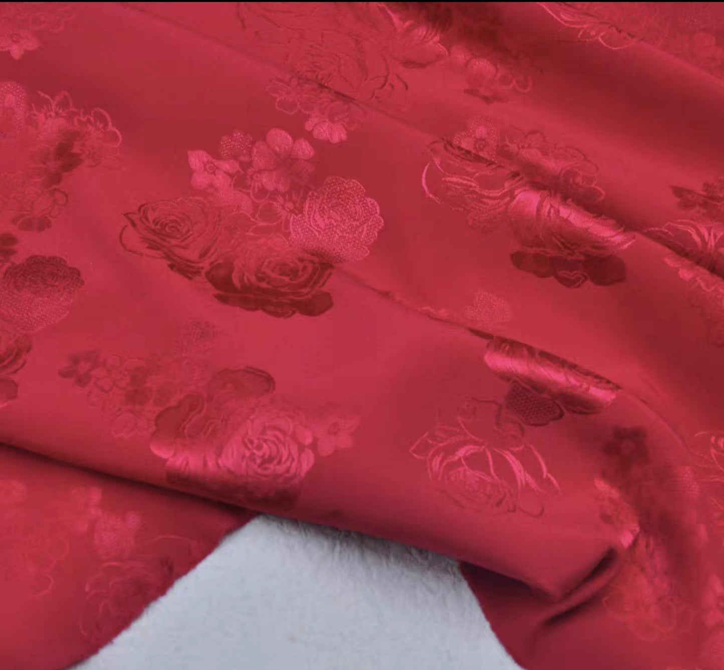 High-end elastic jacquard silk cheongsam fabric Chinese style rose flower mulberry silk fabric 120cm wide 3003-002