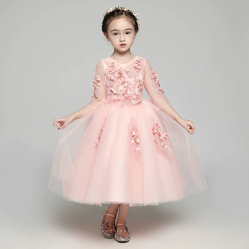 Elegant Long Sleeve Flower Girl Dress Princess Evening Costume