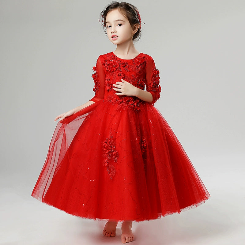 Elegant Long Sleeve Princess Dress for Piano Performances & Events