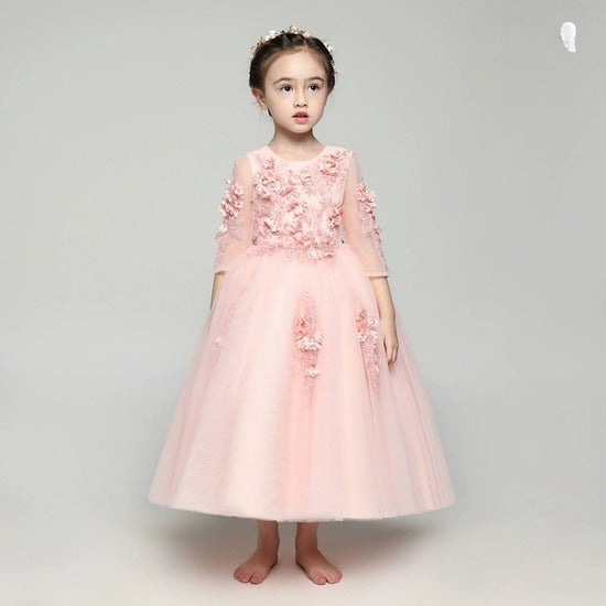 Elegant Long Sleeve Princess Wedding Dress for Piano Performance