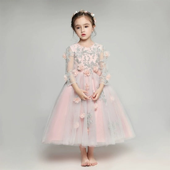 Elegant Long Sleeve Flower Girl Dress Winter Princess Costume