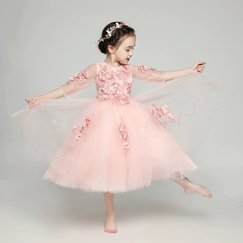 Elegant Long Sleeve Flower Girl Dress Princess Evening Costume