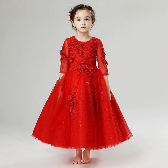 Elegant Long Sleeve Princess Wedding Dress for Piano Performance