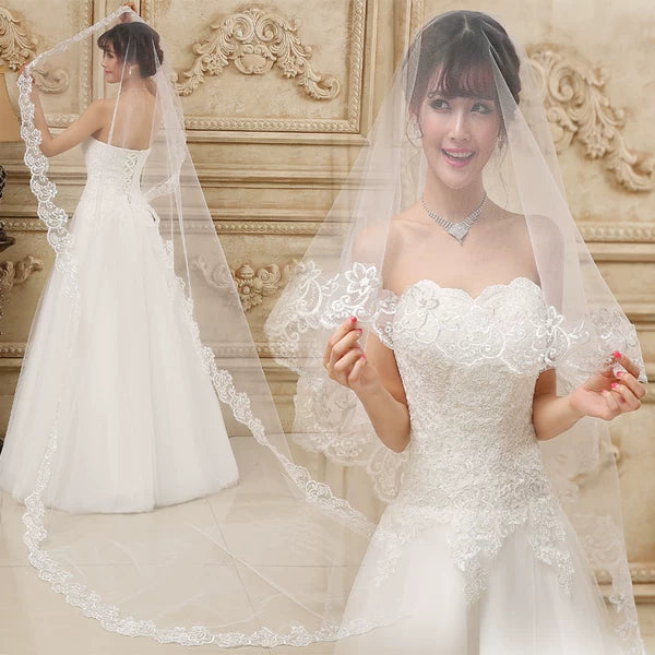 White Korean Extra-Long Bride's Veil