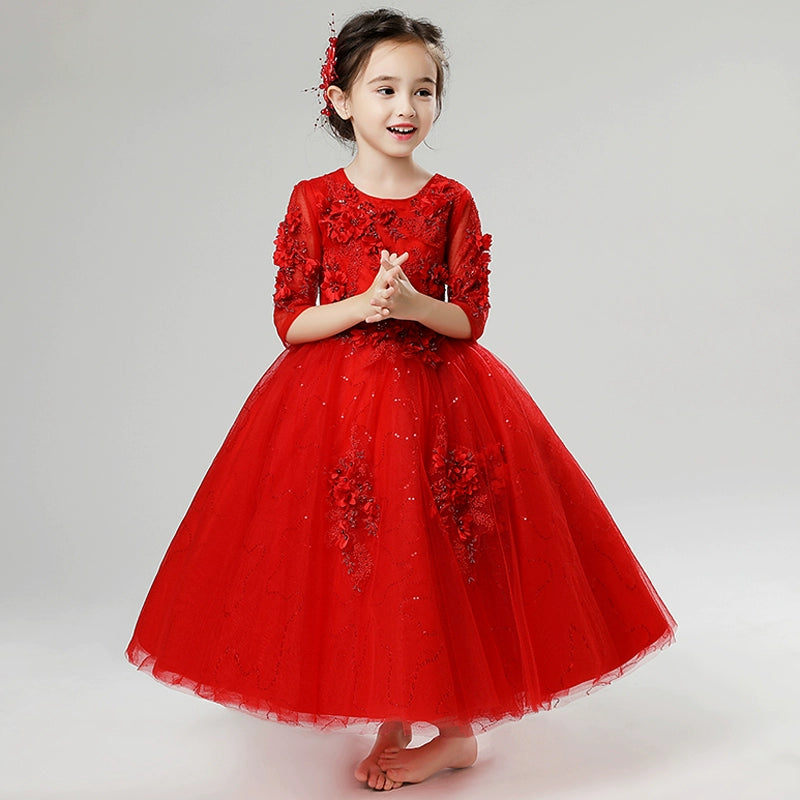 Elegant Long Sleeve Princess Dress for Piano Performances & Events