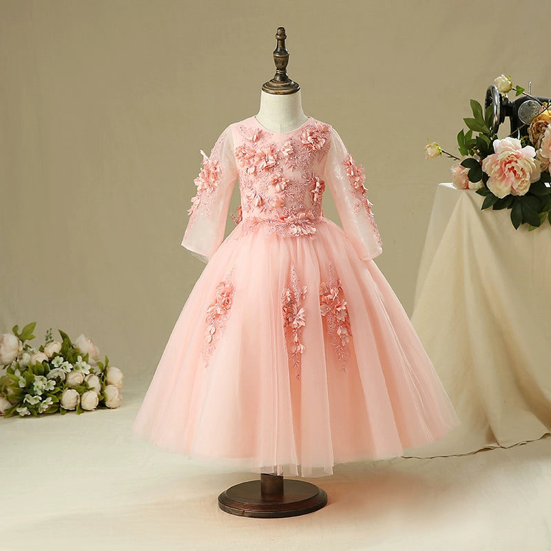 Elegant Long Sleeve Flower Girl Dress Princess Evening Costume