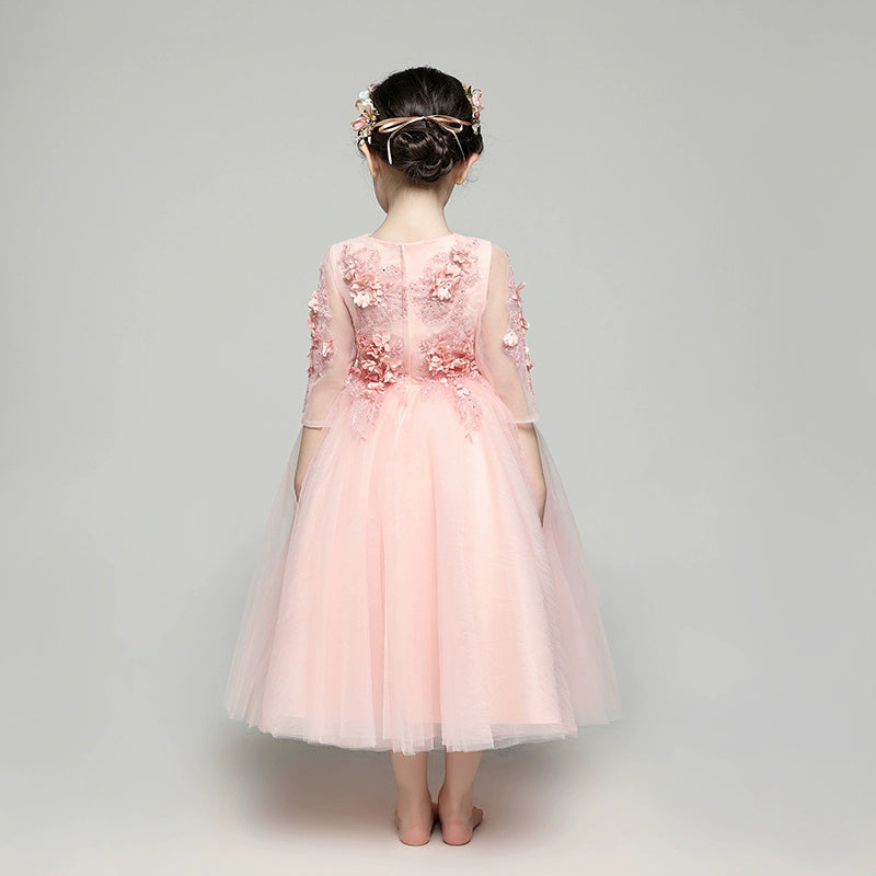 Elegant Long Sleeve Flower Girl Dress Princess Evening Costume