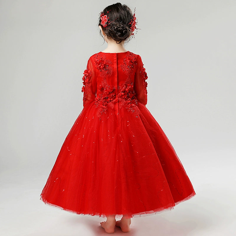 Elegant Long Sleeve Princess Dress for Piano Performances & Events