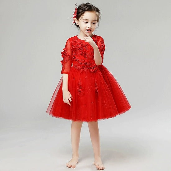 Elegant Long Sleeve Princess Dress for Piano Performances & Events