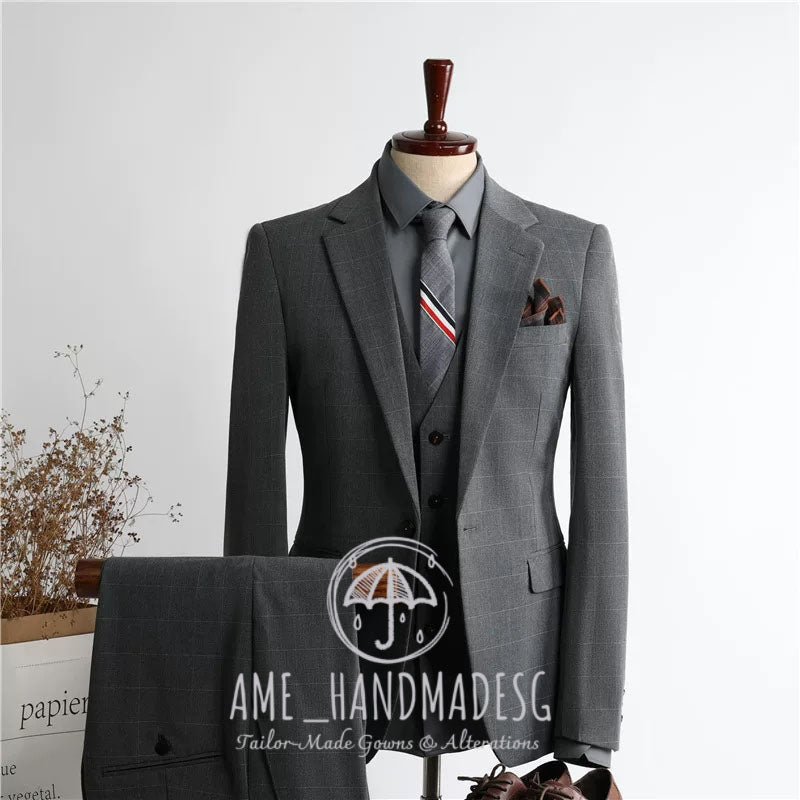 Suits for men Korean business casual plaid suit three-piece suit groom wedding dress
