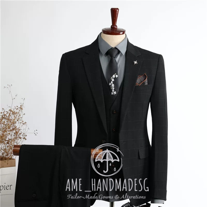 Suits for men Korean business casual plaid suit three-piece suit groom wedding dress