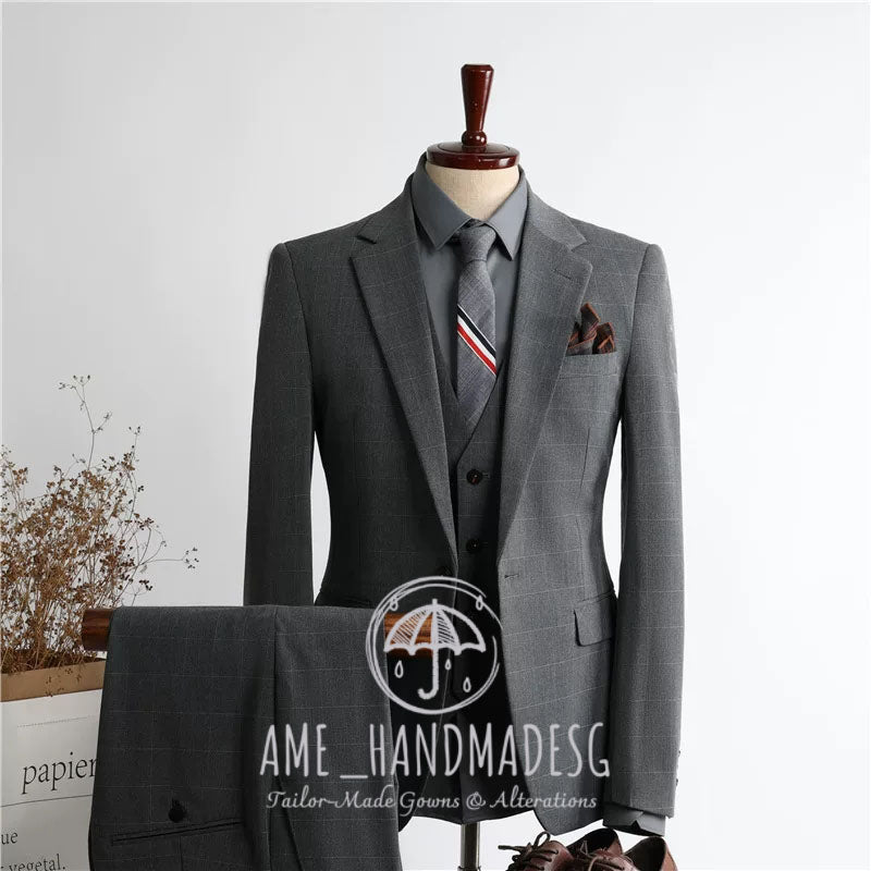 Suits for men Korean business casual plaid suit three-piece suit groom wedding dress