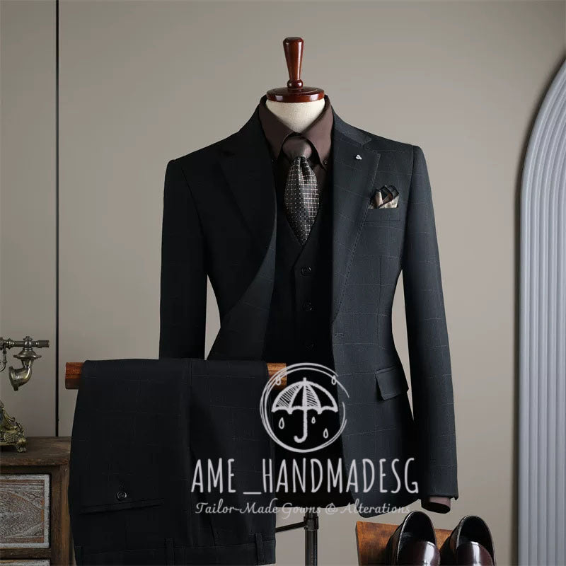 Suits for men British style business casual plaid suit three-piece suit groom wedding dress