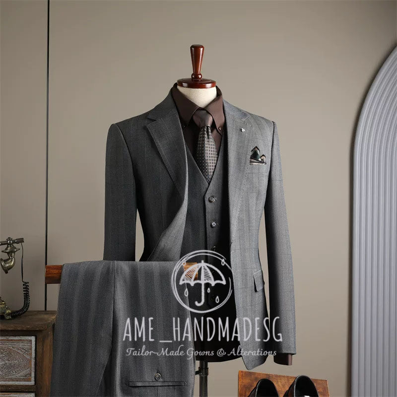 Suits for men British style business casual plaid suit three-piece suit groom wedding dress