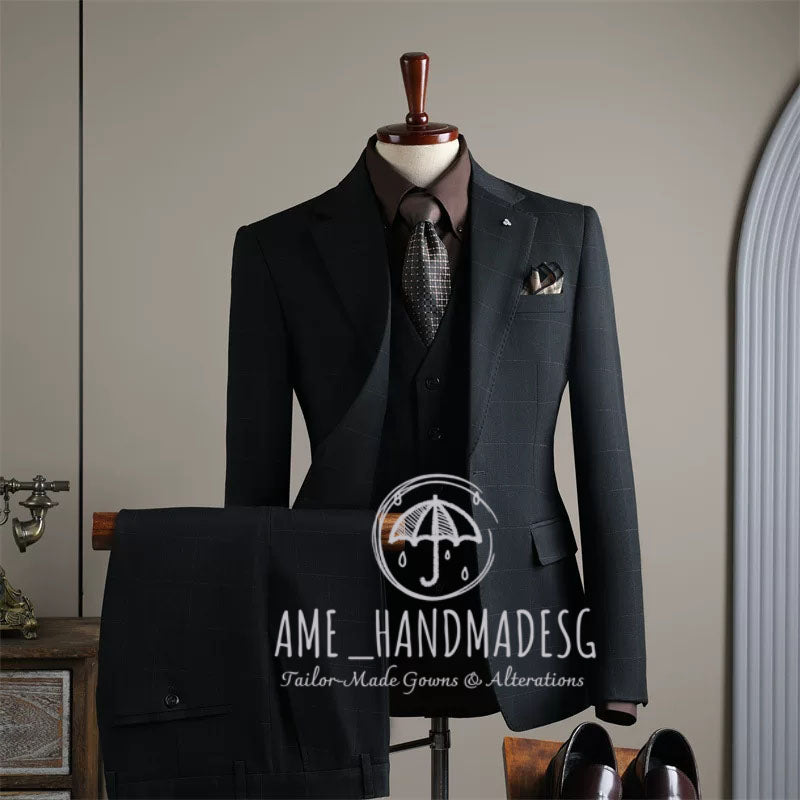 Suits for men high-end business casual plaid suits three-piece suits for grooms wedding dresses