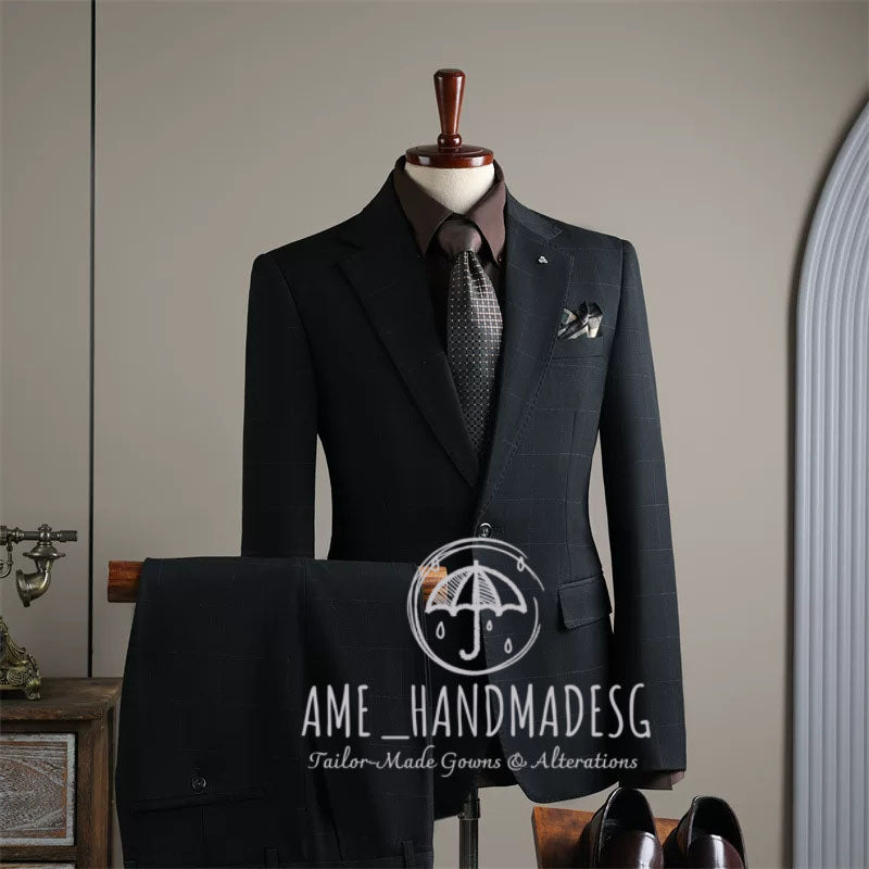 Suits for men high-end business casual plaid suits three-piece suits for grooms wedding dresses