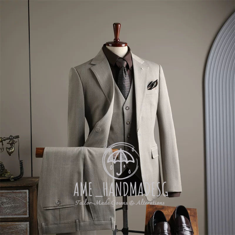 Suits for men high-end business casual plaid suits three-piece suits for grooms wedding dresses