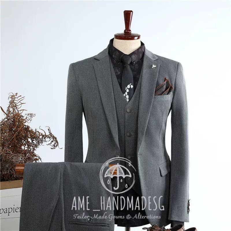 suits for men, British style, handsome business casual suits, three-piece suits, groom wedding dresses