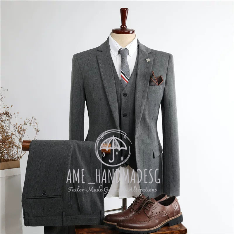 Suits for men British style striped casual suits three-piece suits for grooms wedding dresses