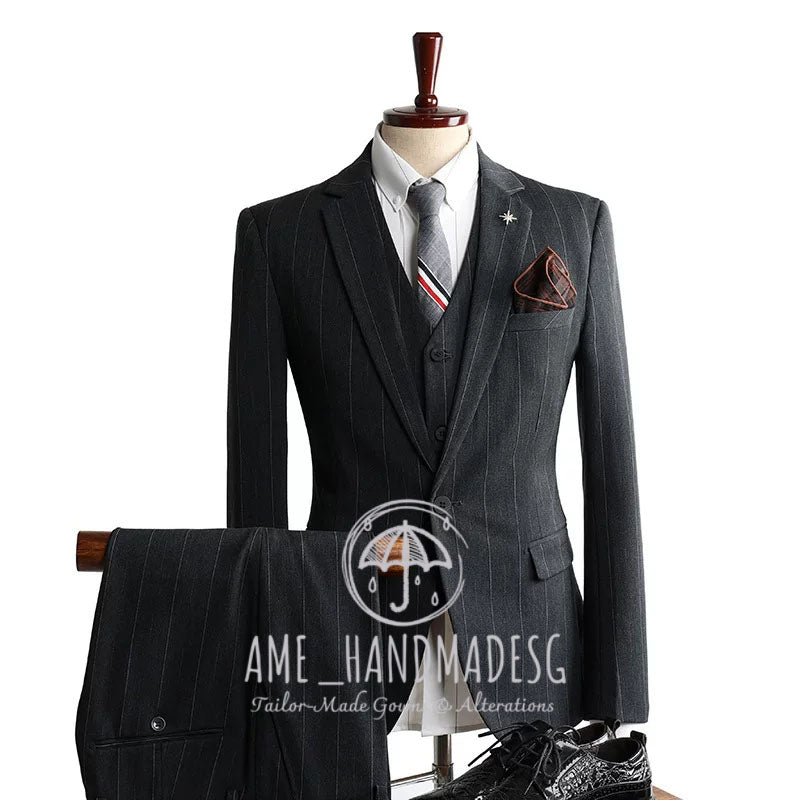Suits for men British style striped casual suits three-piece suits for grooms wedding dresses