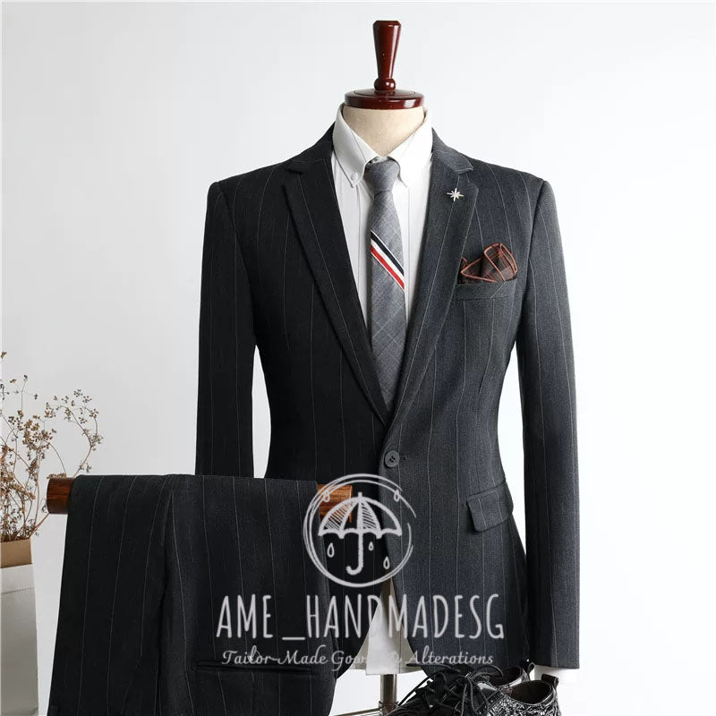 Suits for men British style striped casual suits three-piece suits for grooms wedding dresses