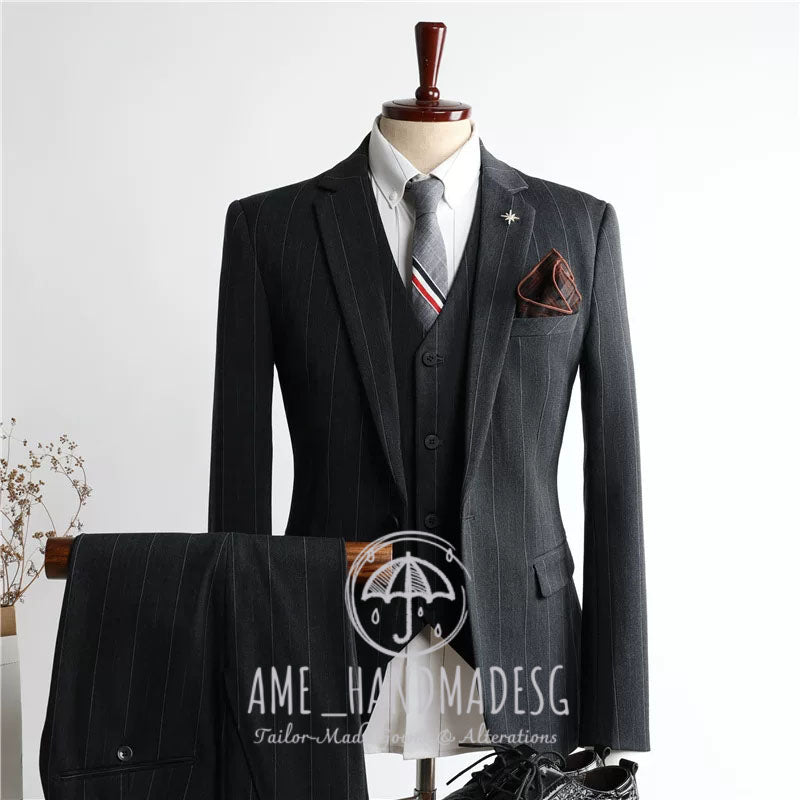 Suits for men British style striped casual suits three-piece suits for grooms wedding dresses