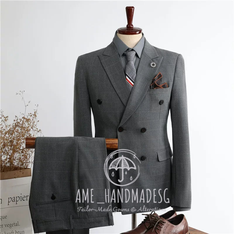 Suits for men British style business plaid suits three-piece suits for grooms wedding dresses