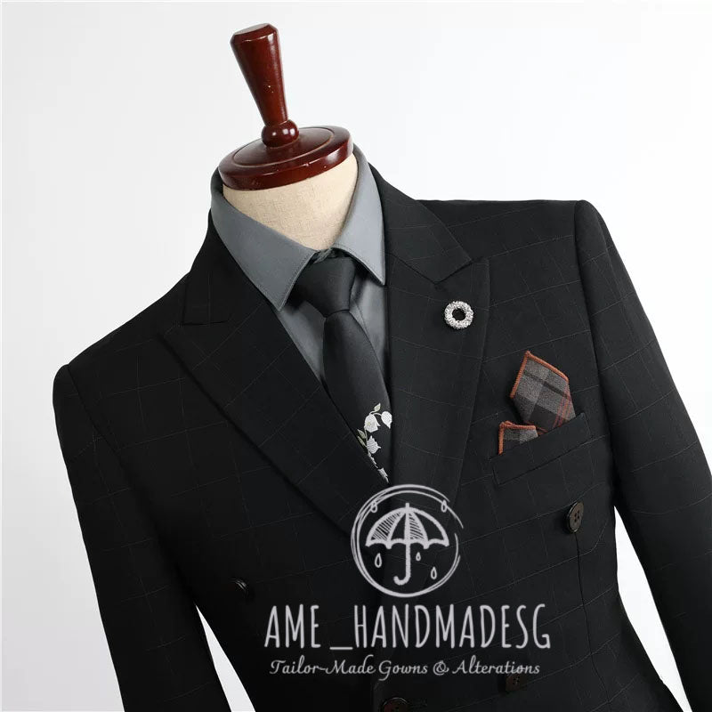 Suits for men British style business plaid suits three-piece suits for grooms wedding dresses