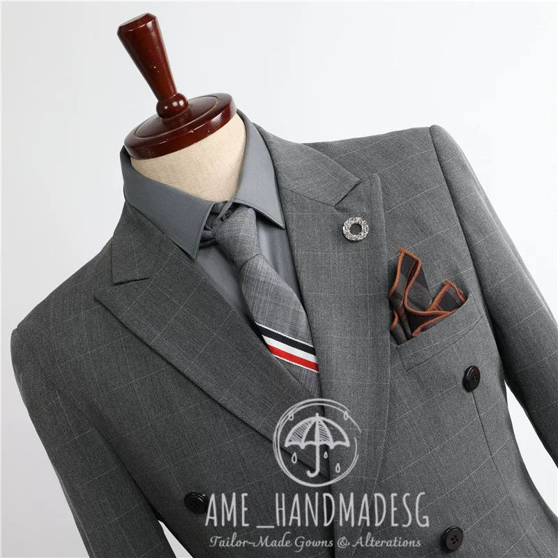 Suits for men British style business plaid suits three-piece suits for grooms wedding dresses