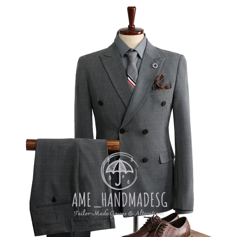 Suits for men British style business plaid suits three-piece suits for grooms wedding dresses