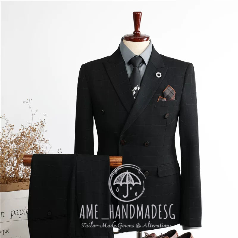 Suits for men British style business plaid suits three-piece suits for grooms wedding dresses